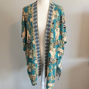 NWT Knox Rose Teal and Cream Floral Kimono